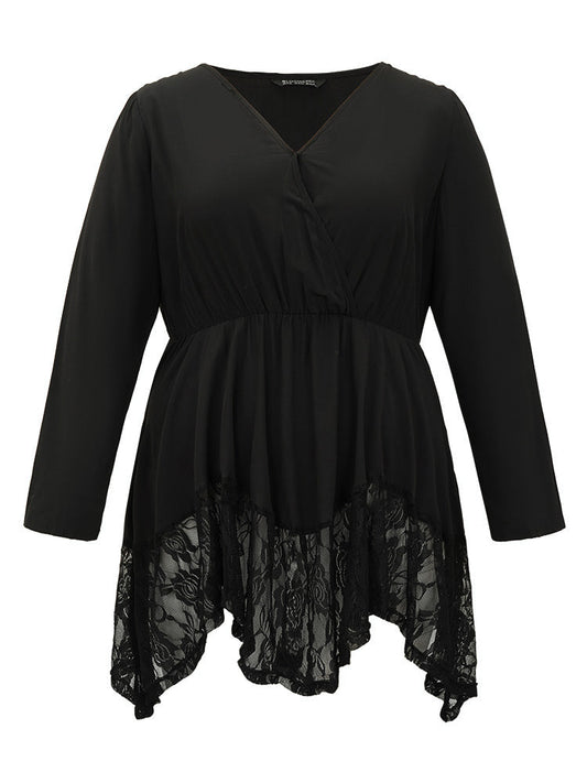 Halloween Plain Lace Asymmetrical Hem Blouse