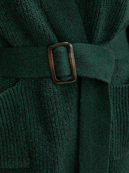 Soft Pointelle Knit Pocket Belted Open Front Cardigan