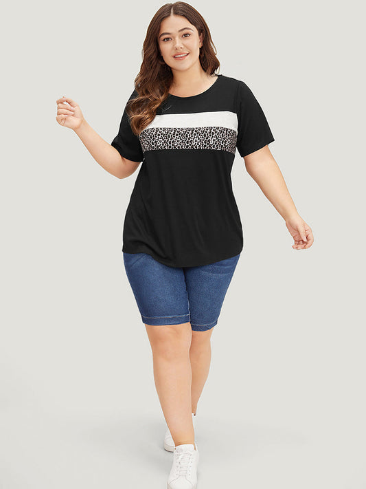 Supersoft Essentials Leopard Colorblock Contrast Round Neck T-shirt
