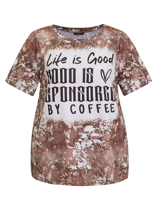 Letter Print Contrast Tie Dye Round Neck T-shirt