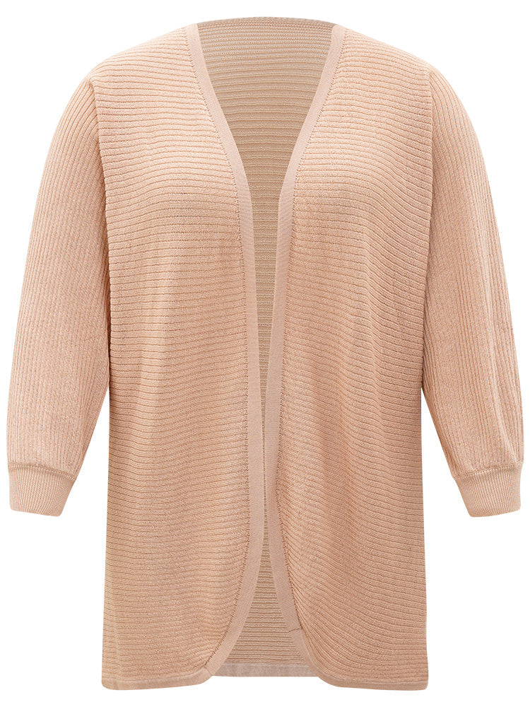 Plain Textured Curved Hem Cardigan