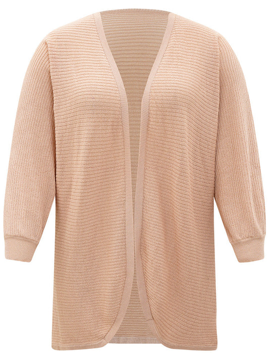 Plain Textured Curved Hem Cardigan