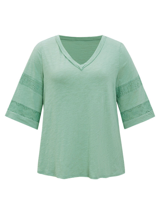 Solid Broderie Anglaise Flounce Sleeve T-shirt