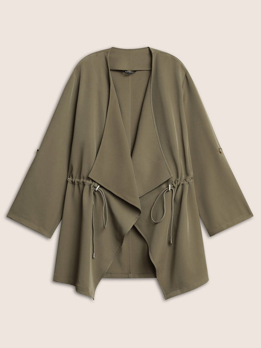 Solid Drawstring Asymmetrical Neck Tab Sleeve Jacket