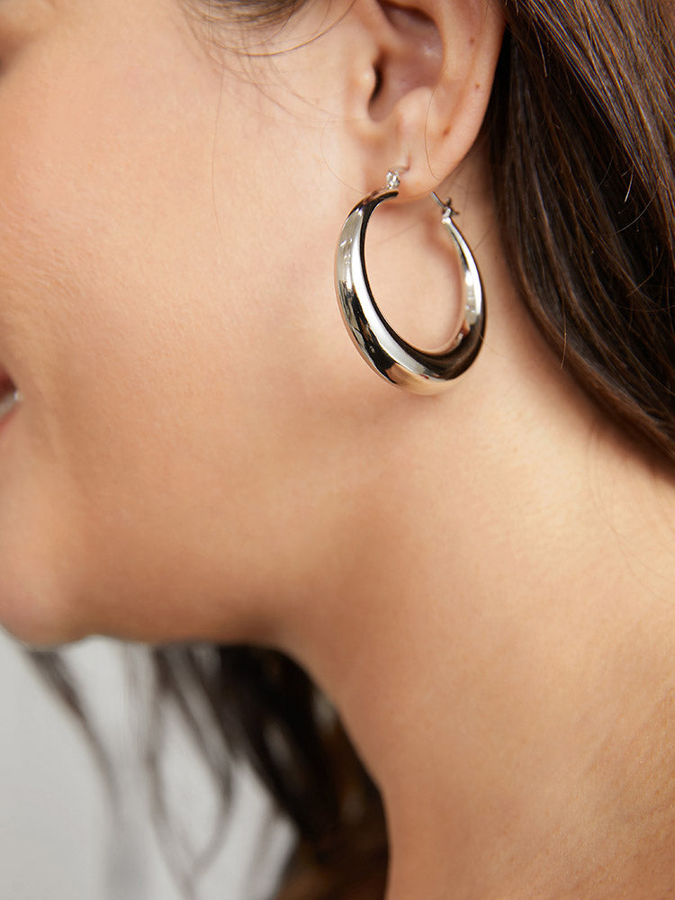 Asymmetrical 925 Silver Needle Circular Hoop Earrings