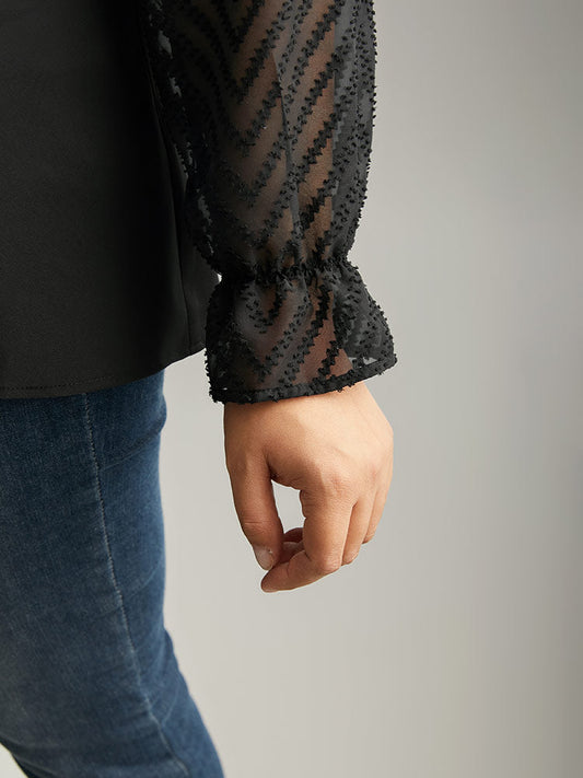 Patchwork Mesh Texture Cowl Neck Blouse