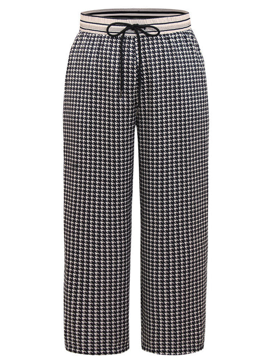 Houndstooth Drawstring Straight Leg Pants