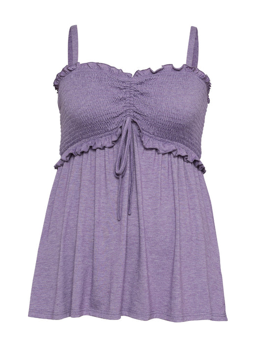 Plain Shirred Drawstring Frill Trim Cami Top