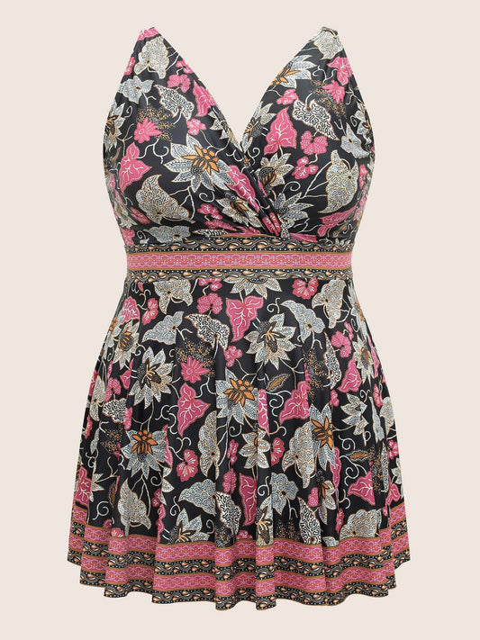 Bandana Print Overlap Collar Swim Dress