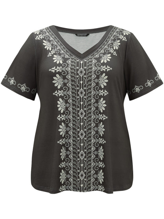 Bandana Print V Neck Short Sleeve T-shirt