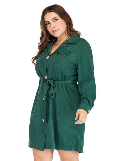Suede Belt Lapel Shirt Dress