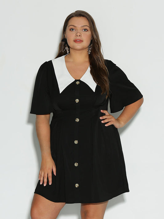 Button Lapel Collar Dress