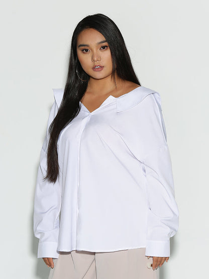 Ruffle Neckline Button Blouse