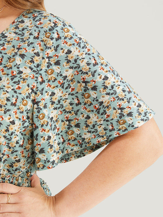 Ditsy Floral Ruffle Sleeve Shirred T-shirt