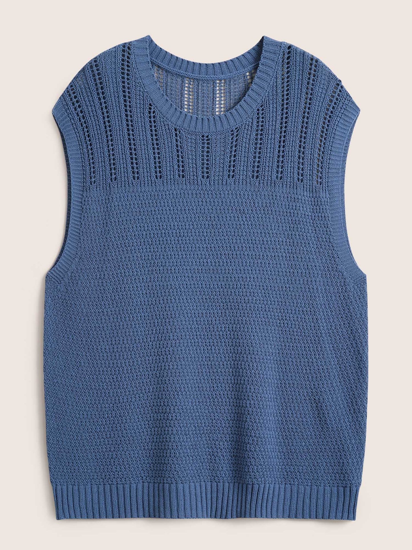 Solid Texture Pointelle Knit Sweater Vest
