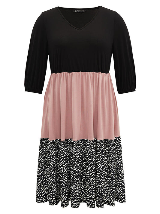 Leopard Colorblock Patchwork Elastic Waist Dress