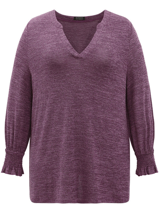 Plain Heather Notched Shirred T-shirt