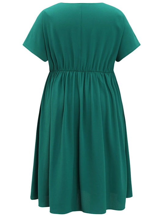 Plain Lace Patchwork Pleated Pocket Ruffle Hem Dress