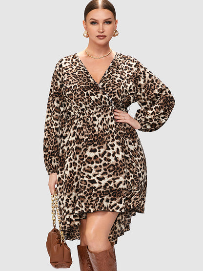 Leopard Ruffle Irregular Hem Dress