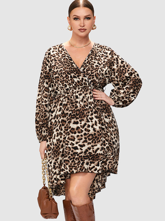 Leopard Ruffle Irregular Hem Dress