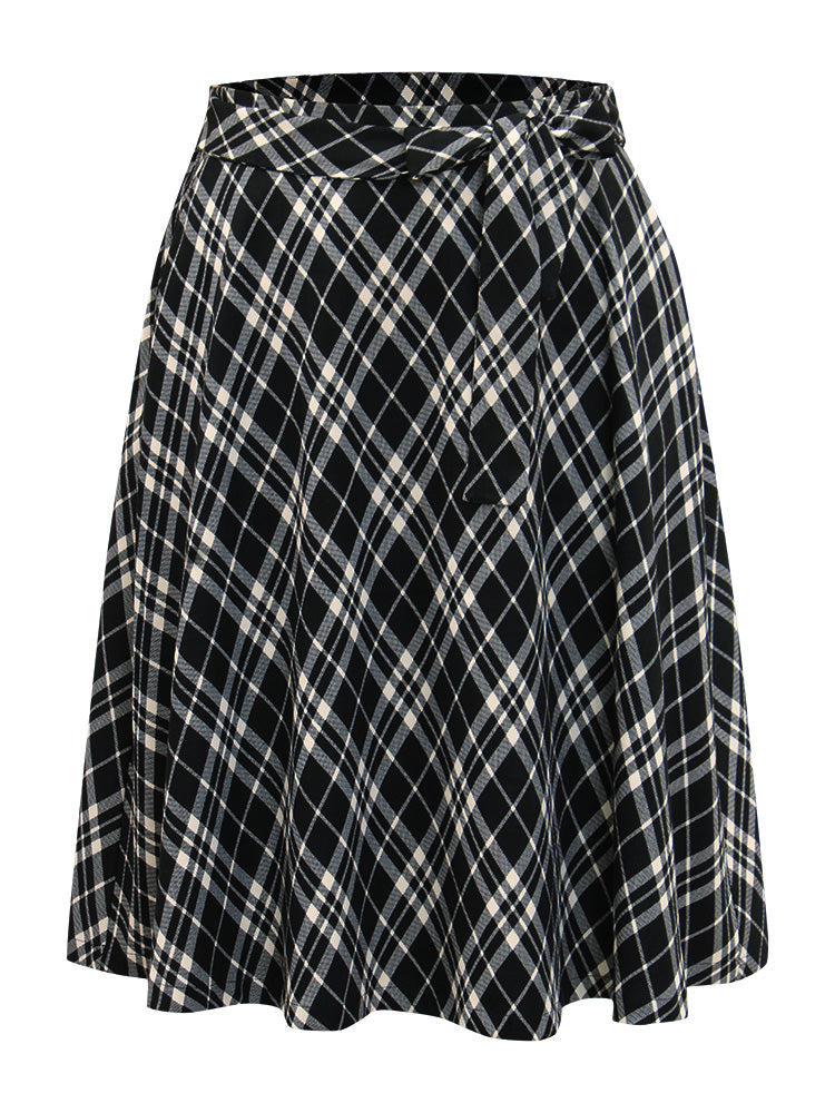Plaid Elastic Waist Knot Ties Skirt