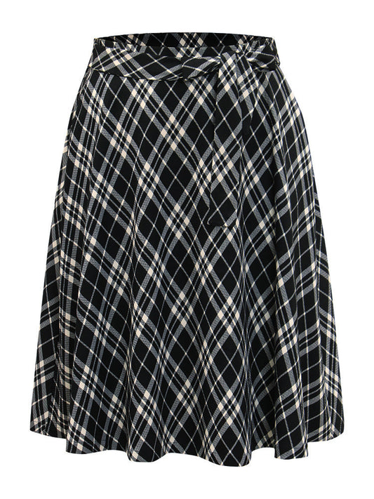 Plaid Elastic Waist Knot Ties Skirt