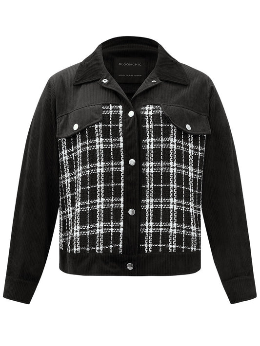 Plaid Metal Detail Patchwork Shacket