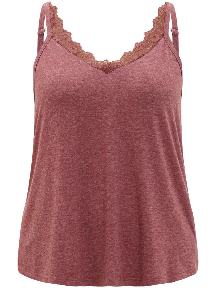 Solid Eyelet Lace Adjustable Straps Sleep Cami Top