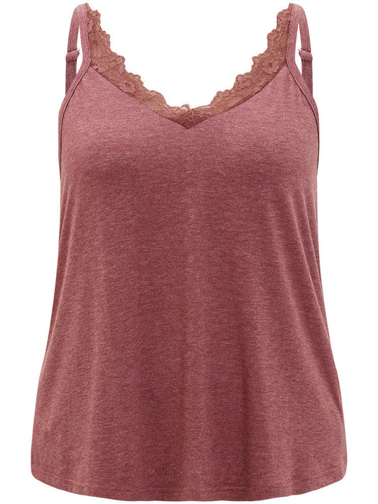 Solid Eyelet Lace Adjustable Straps Sleep Cami Top