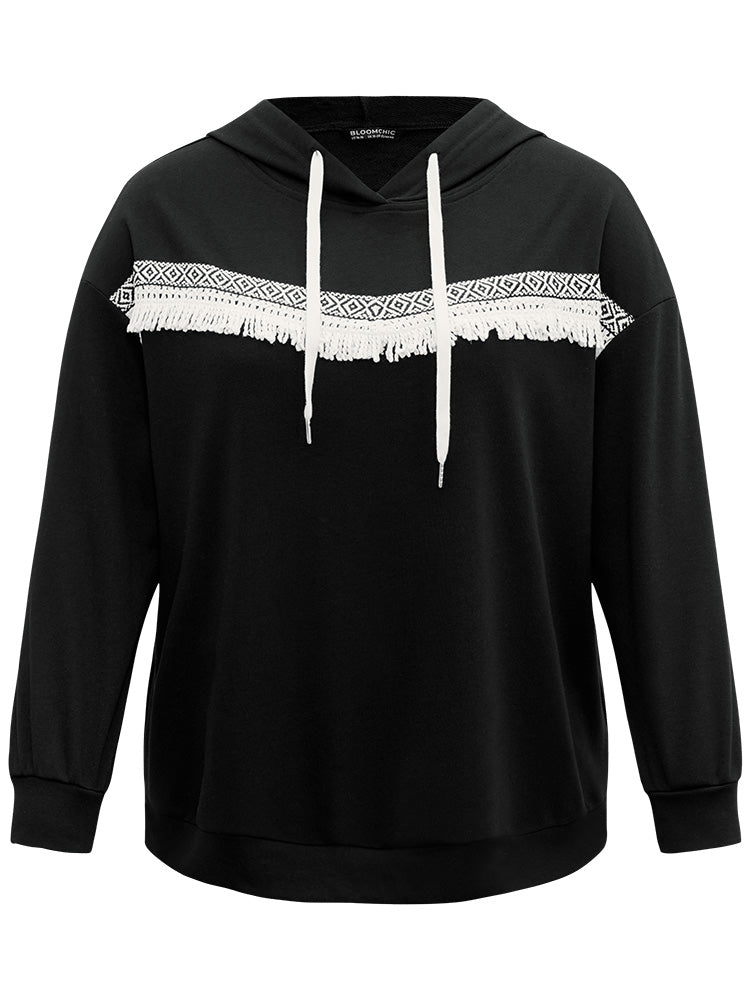 Bandana Tassel Trim Hooded Drawstring Sweatshirt