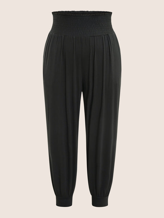 Plain Shirred Pocket Elastic Waist Pants