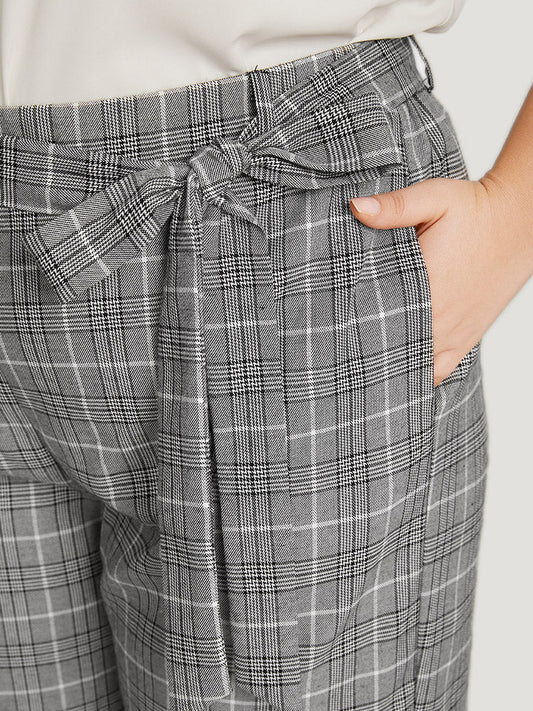 Gingham Pocket Belted Wide leg Pants