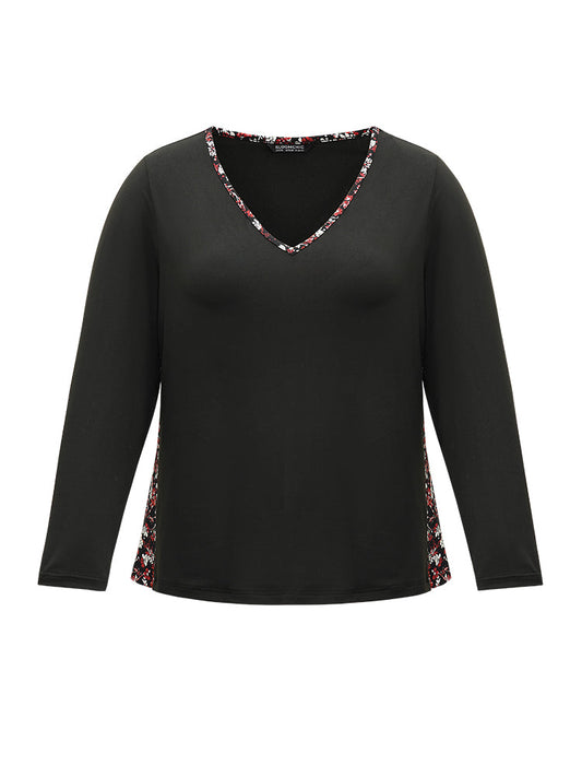 Ditsy Floral Patchwork V Neck Sleep Top