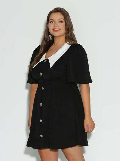 Button Lapel Collar Dress