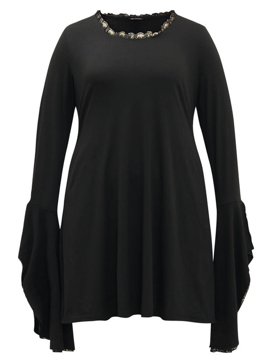 Halloween Crochet Lace Round Neck Bell Sleeve Dress
