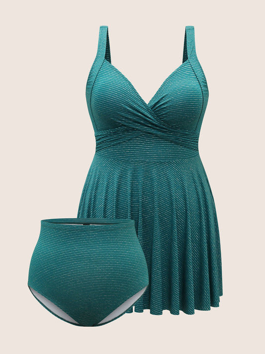 Striped Twist Front Adjustable Straps Swim Dress