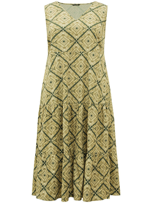 Geometric Print Pocket Tank V Neck Dress