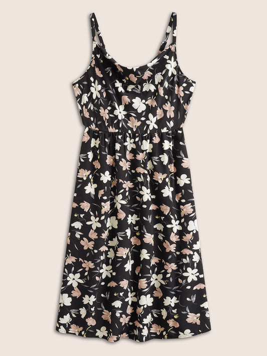 Floral Cowl Neck Adjustable Straps Cami Dress