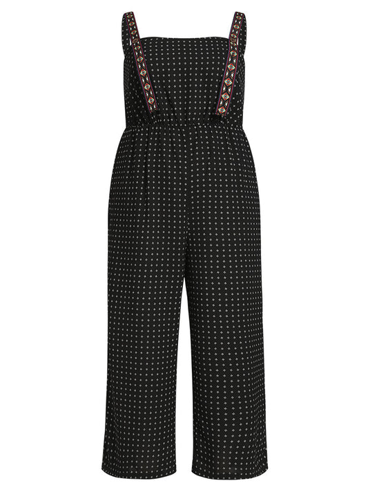 Geometric Print Pocket Button Elastic Waist Cami Jumpsuit