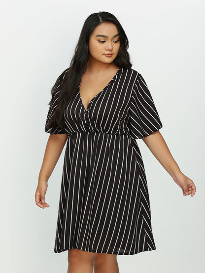 Striped Surplice Neck Short Sleeve Dress