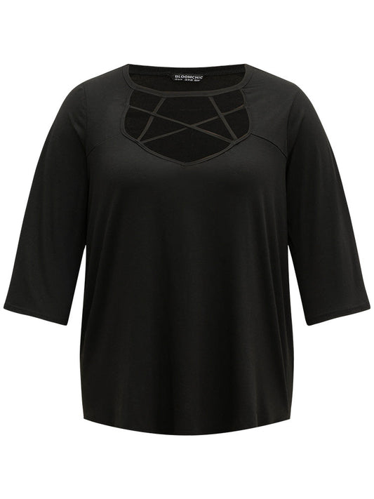 Solid Crisscross Neck Cut Out T-shirt