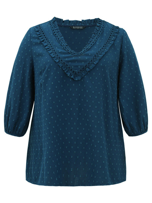Polka Dot Frill Trim Lantern Sleeve Blouse