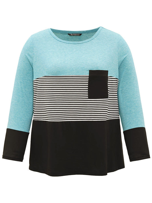 Striped Colorblock Contrast Patchwork Crew Neck T-shirt