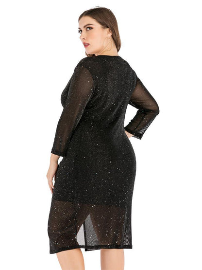 Sequin Wrap V-neck Dress