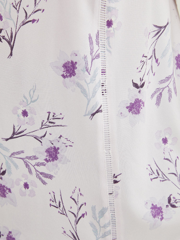 Floral Print Lace Insert Crew Neck Tank Top