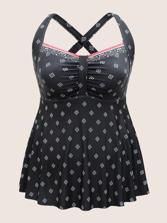 Bandana Print Ruched Contrast Trim Swim Top