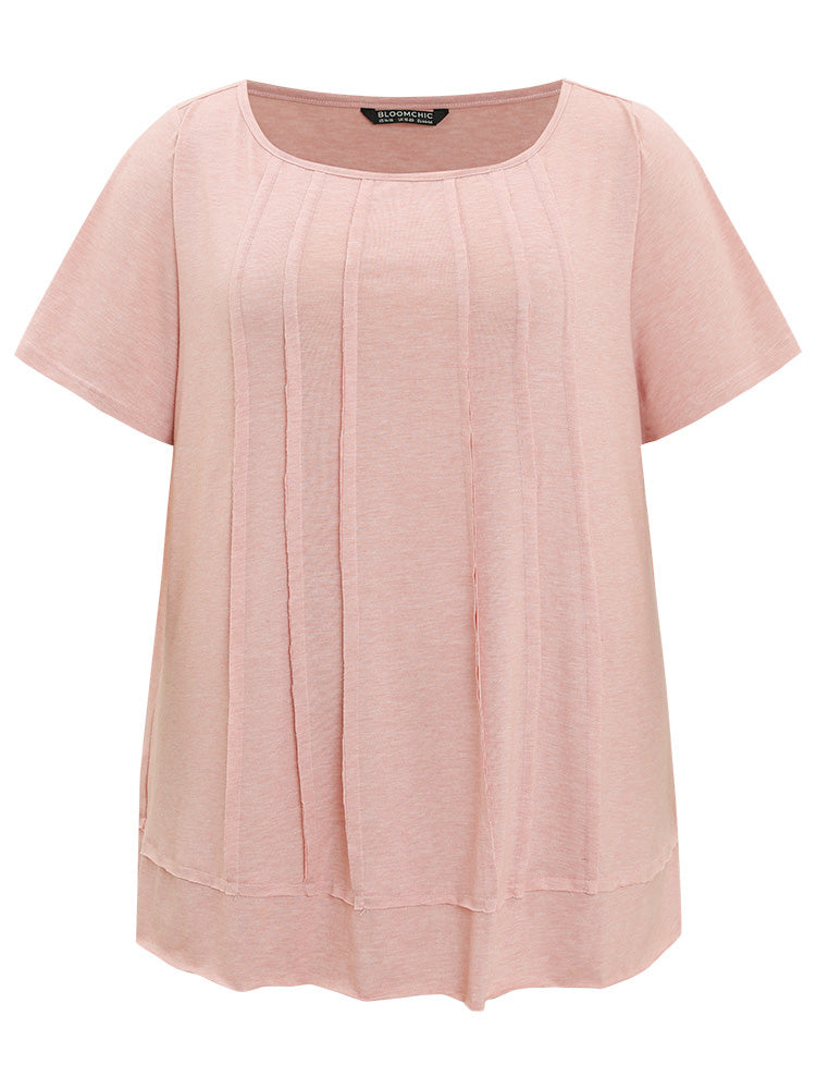 Plain Pleated Front Tiered Hem Ruffle T-shirt