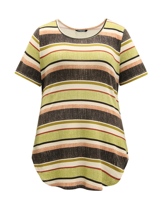 Halloween Striped Contrast Curved Hem T-shirt