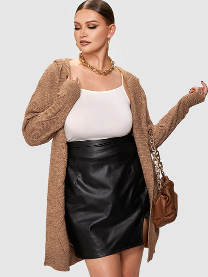 Cable Knit Belted Hooded Cadigan