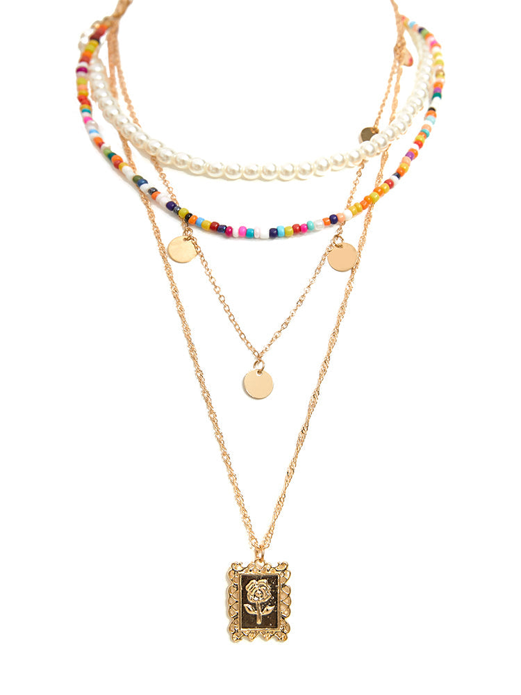 Beaded & Geometric Charm Layered Necklace
